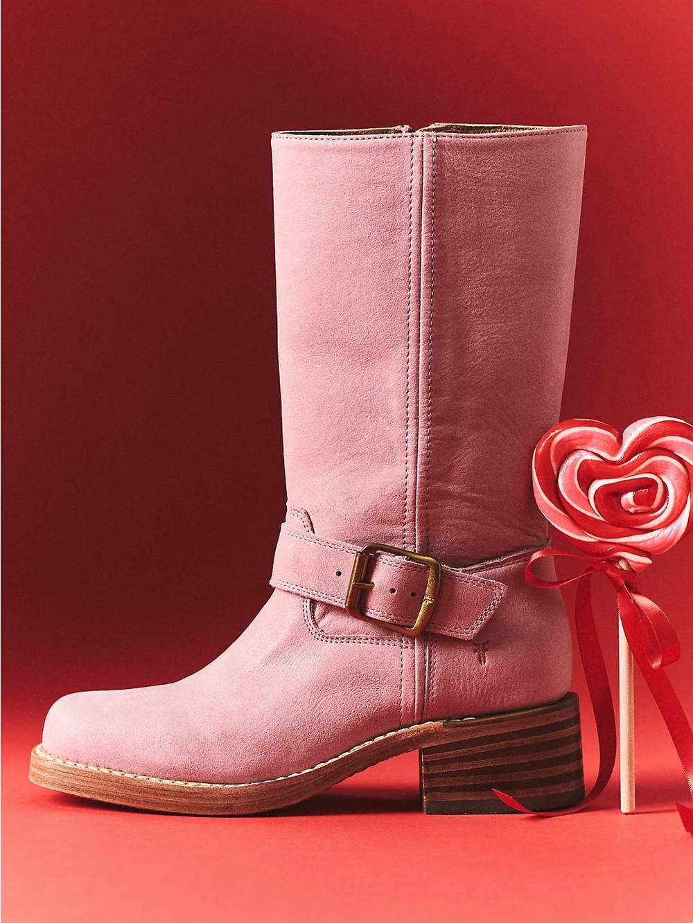 New Frye Exclusive Campus Buckle Boots Pink